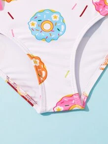 Young Girl Donuts Print Ruffle Trim Bikini Set Summer Beach - Multicolor - View 4