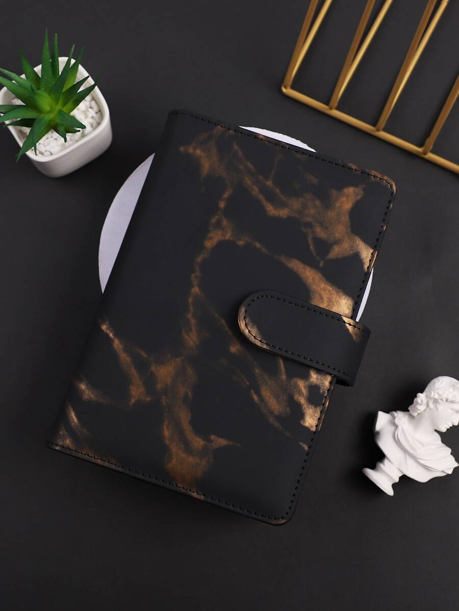 1本a6歐美風格馬卡龍黑色大理石圖案筆記本,配有活頁裝訂 - 黑色 - 查看 1