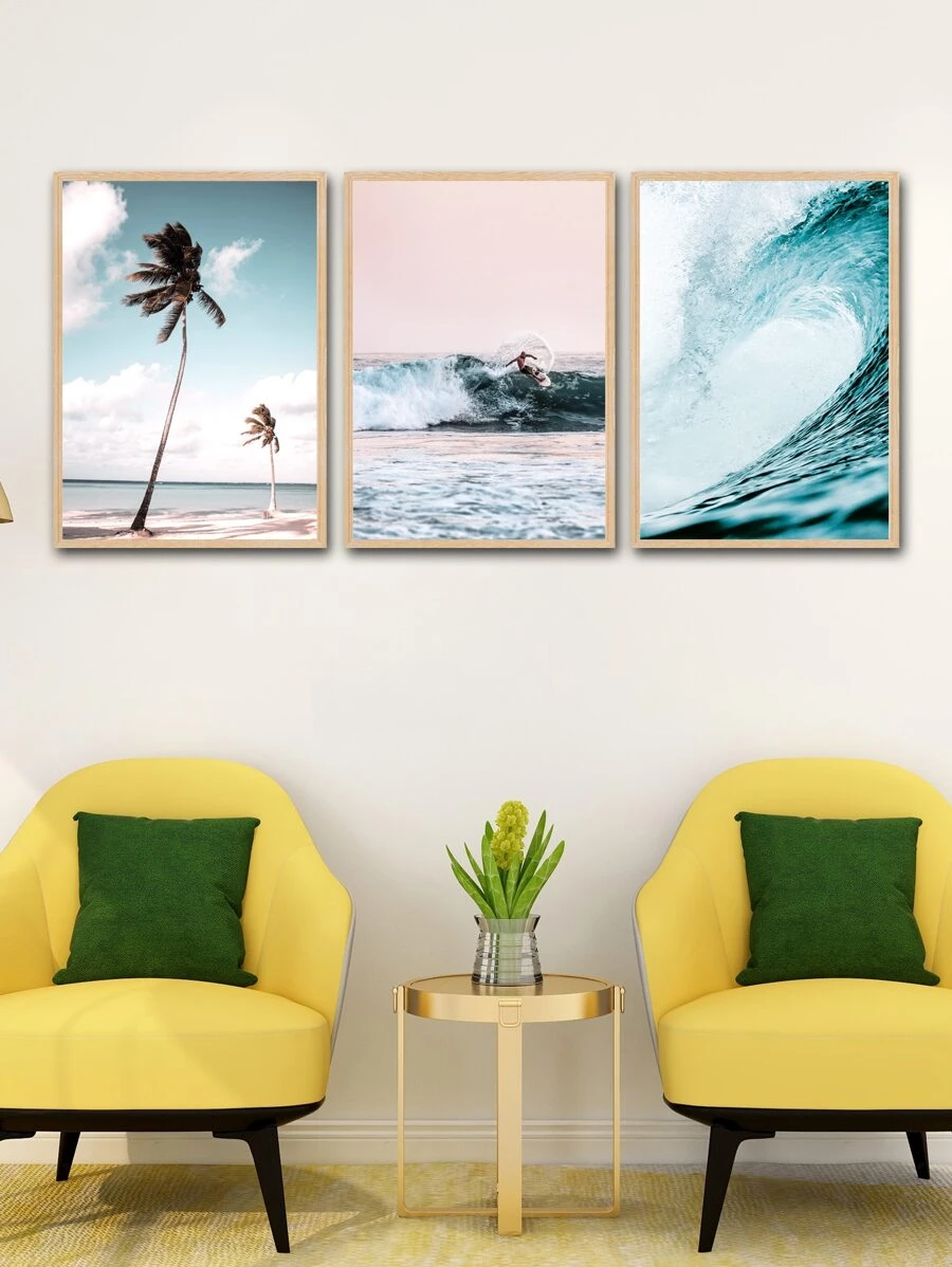 3 bức tranh có khung polyester, hình ảnh phong cảnh hiện đại có khung cho gia đình - Nhiều màu - Xem 1