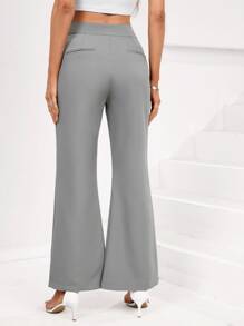 SHEIN BIZwear High Waist Flap Detail Flare Leg Trousers - Grey - View 2