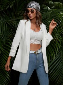 SHEIN VCAY Solid Open Front Blazer - White - View 4