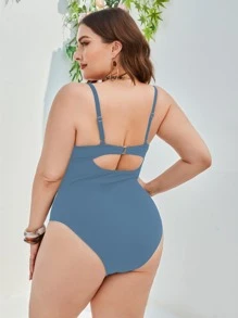 SHEIN Swim Curve Plus Twist Front Cut Out Push Up One Piece Swimsuit - Blue - View 2