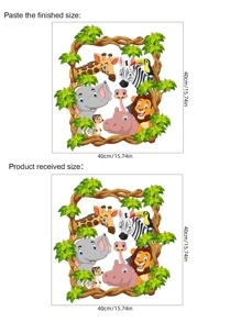1入組卡通動物圖案卡通樹和動物印花牆貼裝飾用品 - 彩色 - 查看 5