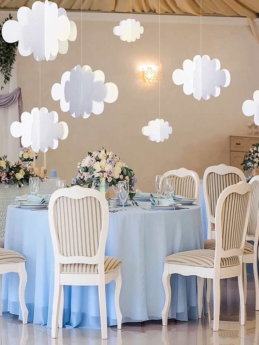 8 piezas Decoración de nubes 3D blancas colgantes, decoraciones de fiesta de nubes para techo, adornos de nubes colgantes, decoración de techo adecuada para escenario artístico, boda, guardería, habitación de niños, fiesta de bautizo de bebé
