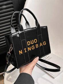 Small Flap Satchel Bag Letter Black Colour Zipper Fashionable For Daily Work Vacation - Black - View 1