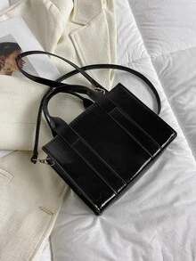 Small Flap Satchel Bag Letter Black Colour Zipper Fashionable For Daily Work Vacation - Black - View 2