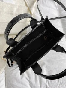 Small Flap Satchel Bag Letter Black Colour Zipper Fashionable For Daily Work Vacation - Black - View 3