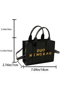 Small Flap Satchel Bag Letter Black Colour Zipper Fashionable For Daily Work Vacation - Black - View 5