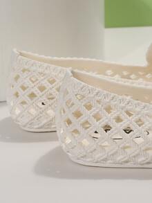 Women Braided Design Hollow Out Vented Clogs, Vacation White PVC Clogs For Summer - Beige - View 3