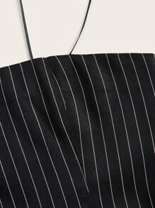 SHEIN ICON 條紋印花肩上打結弧形下擺吊帶上衣 - 黑色 - 查看 9