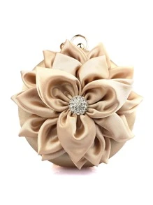 迷你水鑽裝飾緞面花朵設計包魅力四射 - 金色 - 查看 1