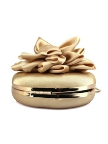 迷你水鑽裝飾緞面花朵設計包魅力四射 - 金色 - 查看 3