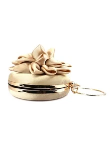 迷你水鑽裝飾緞面花朵設計包魅力四射 - 金色 - 查看 4