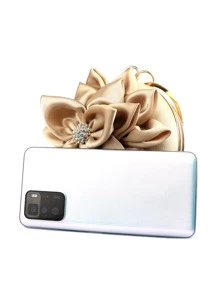 迷你水鑽裝飾緞面花朵設計包魅力四射 - 金色 - 查看 5