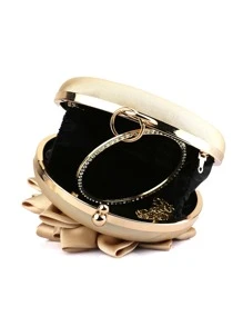 迷你水鑽裝飾緞面花朵設計包魅力四射 - 金色 - 查看 6