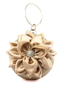 迷你水鑽裝飾緞面花朵設計包魅力四射 - 金色 - 查看 7