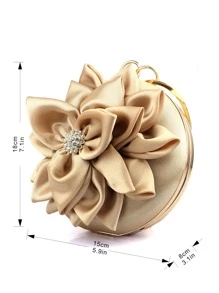迷你水鑽裝飾緞面花朵設計包魅力四射 - 金色 - 查看 8