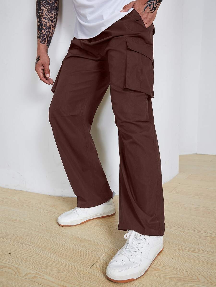 Manfinity Homme Men Flap Pocket Side Cargo Trousers - Coffee Brown - View 1