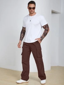 Manfinity Homme Men Flap Pocket Side Cargo Trousers - Coffee Brown - View 3