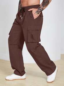 Manfinity Homme Men Flap Pocket Side Cargo Trousers - Coffee Brown - View 4