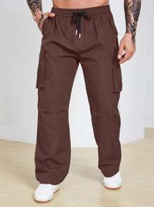 Manfinity Homme Men Flap Pocket Side Cargo Trousers - Coffee Brown - View 5