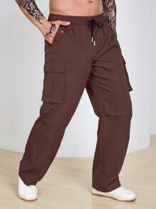 Manfinity Homme Men Flap Pocket Side Cargo Trousers - Coffee Brown - View 6