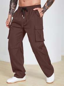 Manfinity Homme Men Flap Pocket Side Cargo Trousers - Coffee Brown - View 7