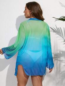 SHEIN Swim Curve 大碼漸層開門襟和服罩衫 - 彩色 - 查看 2