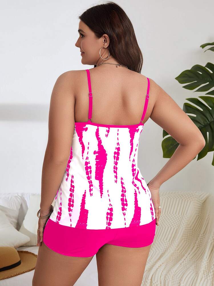 Summer Beach Plus Tie Dye Tankini Set Swim Cami Top & Boyshorts 2 Piece Bathing Suit
