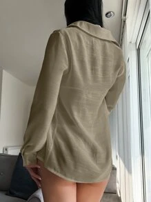 SHEIN Swim Solid Kimono Without Bikini Swimsuit, For Summer Beach Vacation - Khaki - View 2