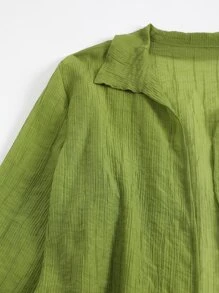 SHEIN Solid Open Front Flounce Sleeve Kimono - Olive Green - View 5