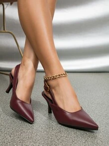 Fall/Winter 2025 Women's Black Closed Toe Stiletto High Heel Slingback Dress Sandals, Elegant, Women Pumps, Elegant, Kitten Heels - Burgundy - View 3