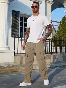 Manfinity Homme Men Flap Pocket Side Cargo Trousers - Khaki - View 5