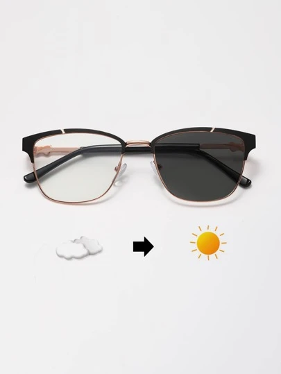 Women Photochromic Square Sunglasses, Classic Metal Frame Business Casual Fashion Glasses, UV Protection & Blue Light Blocking Shades For Driving Outdoor Travel Beach Daily Wear