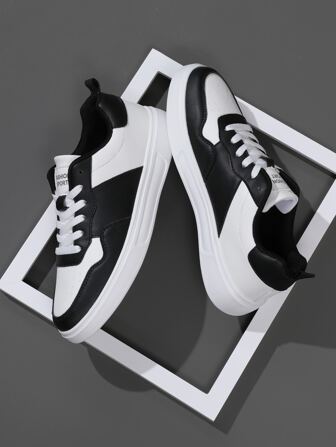 男式雙色字母圖形繫帶運動鞋戶外運動滑板鞋