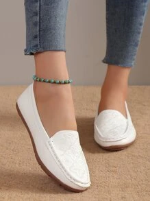 女士花卉刺繡一腳蹬優雅樂福鞋適用於戶外