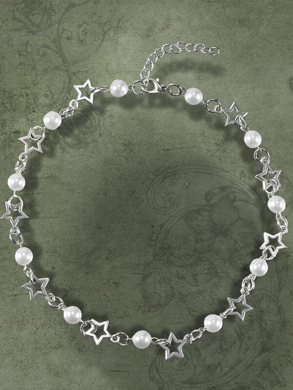 Grunge Punk Star & Faux Pearl Decor Necklace SHEIN UK