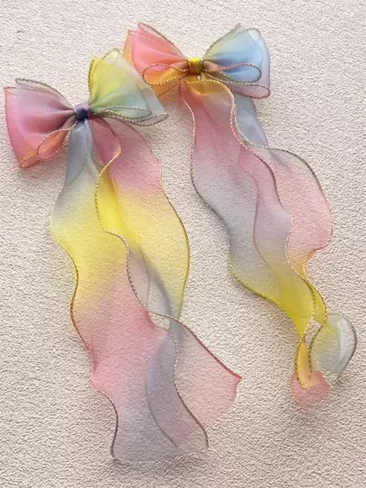 2 יחידות פופולארי קשת אורגנזה סרט קליפים לשיער אקססוריס לשיער לבנות , צבע אקראי , מתאים ל יומיומי , חופשה , מסיבה , קישוטי חתונה