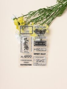 1入組字母圖形印章，簡單的花朵和蝴蝶設計多用途印章，適合DIY工藝品 - 無色 - 查看 1