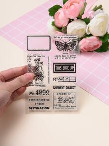 1入組字母圖形印章，簡單的花朵和蝴蝶設計多用途印章，適合DIY工藝品 - 無色 - 查看 5