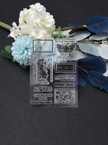 1入組字母圖形印章，簡單的花朵和蝴蝶設計多用途印章，適合DIY工藝品 - 無色 - 查看 6