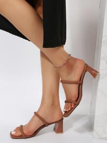 女士雙帶粗跟優雅夏天穆勒涼鞋 - 棕色 - 查看 5