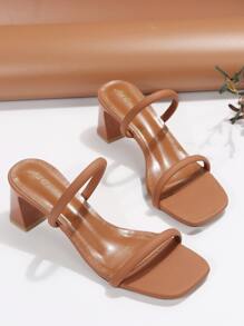 女士雙帶粗跟優雅夏天穆勒涼鞋 - 棕色 - 查看 6