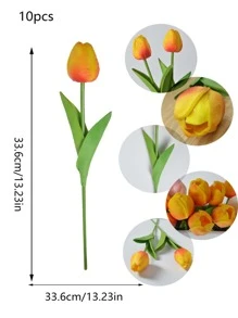 10pcs Tulip Artificial Flower, Real Touch Artificial Bouquet, Fake Flower For Wedding Decoration, Flowers For Home Garden Decor - Pink - View 4