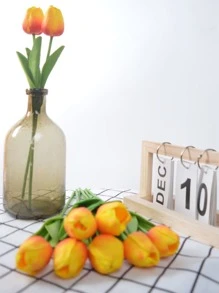 10pcs Tulip Artificial Flower, Real Touch Artificial Bouquet, Fake Flower For Wedding Decoration, Flowers For Home Garden Decor - Pink - View 3