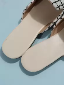 Oversized Women's 35-45 Gold Pointed Toe Flat Mule Shoes, New Autumn Outdoor Daily Loafers PU Leather Soft Bottom Slip-On Flats, Versatile To Pair With Dresses - 黑與白 - 查看 7