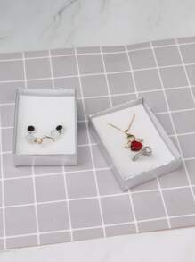 交叉雕刻和亚麻圖案首飾盒,可用在1入組和12入組包裝 - 銀色 - 查看 3