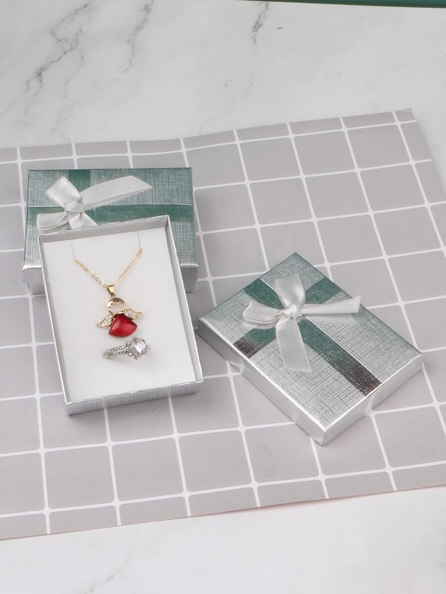 交叉雕刻和亚麻圖案首飾盒,可用在1入組和12入組包裝 - 銀色 - 查看 1