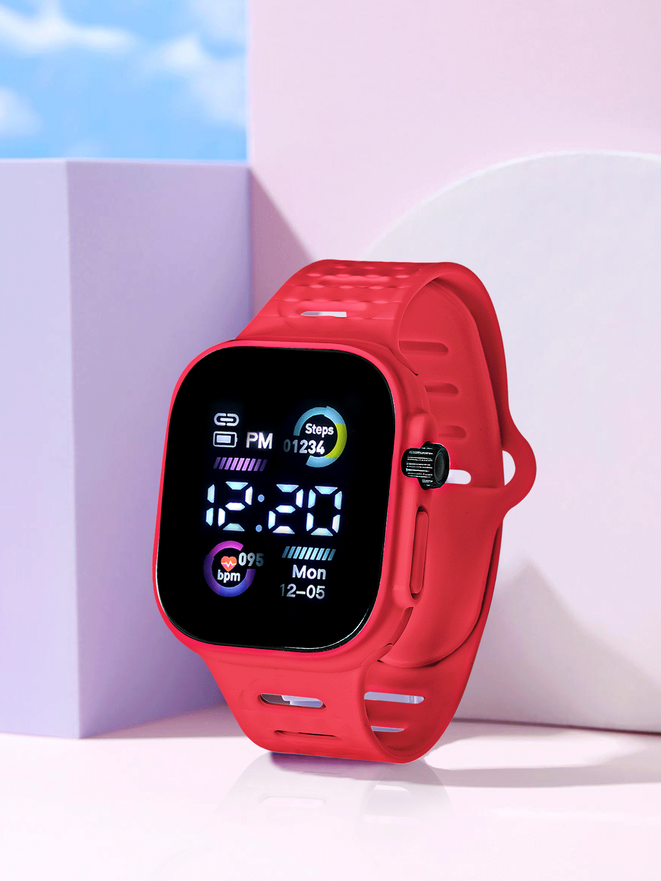 1pc Lcd Touch Screen Square Electronic Watch For Kids, Tpu Material