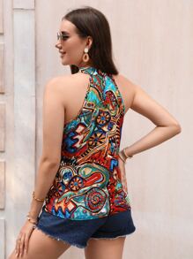 SHEIN VCAY Áo hở vai in họa tiết toàn thân Áo thun nữ - Nhiều màu - Xem 2